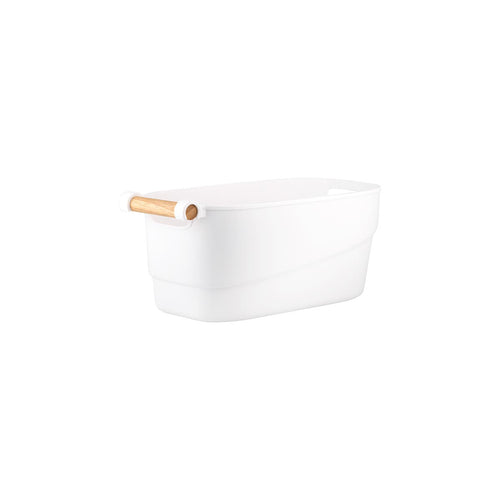 White Storage Tub With Wooden Handle - Small (7744432275712)