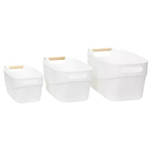 Load image into Gallery viewer, White Storage Tub With Wooden Handle - Medium (7815559840000)
