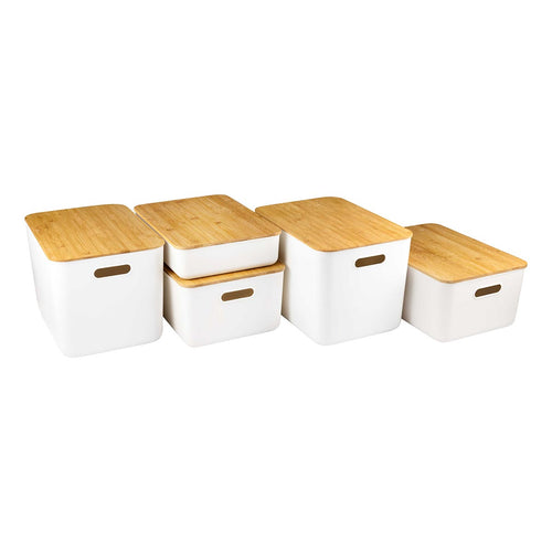 White Storage Container with Bamboo Lid - 5 Piece Value Pack (7836053733632)