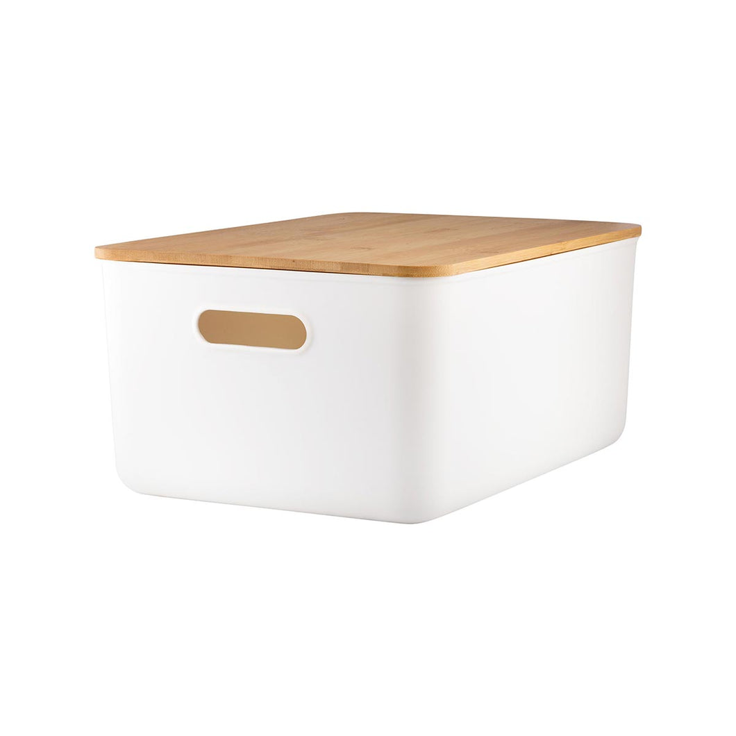 White Storage Container with Bamboo Lid - Medium Deep (7817120284928)
