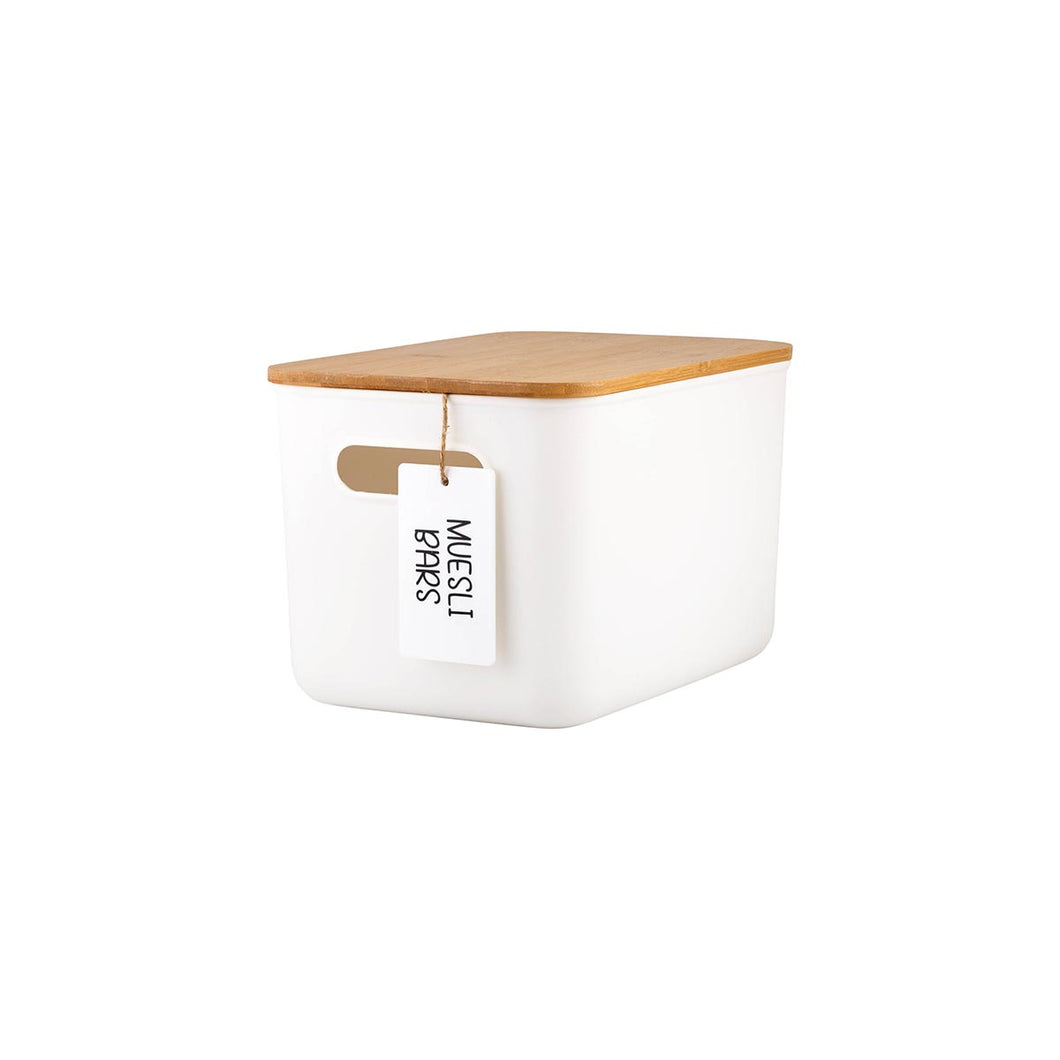 White Storage Container with Bamboo Lid - Small Deep (7817119334656)