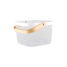 Load image into Gallery viewer, White Wired Storage Basket With Wooden Handle - Small (7745412301056)
